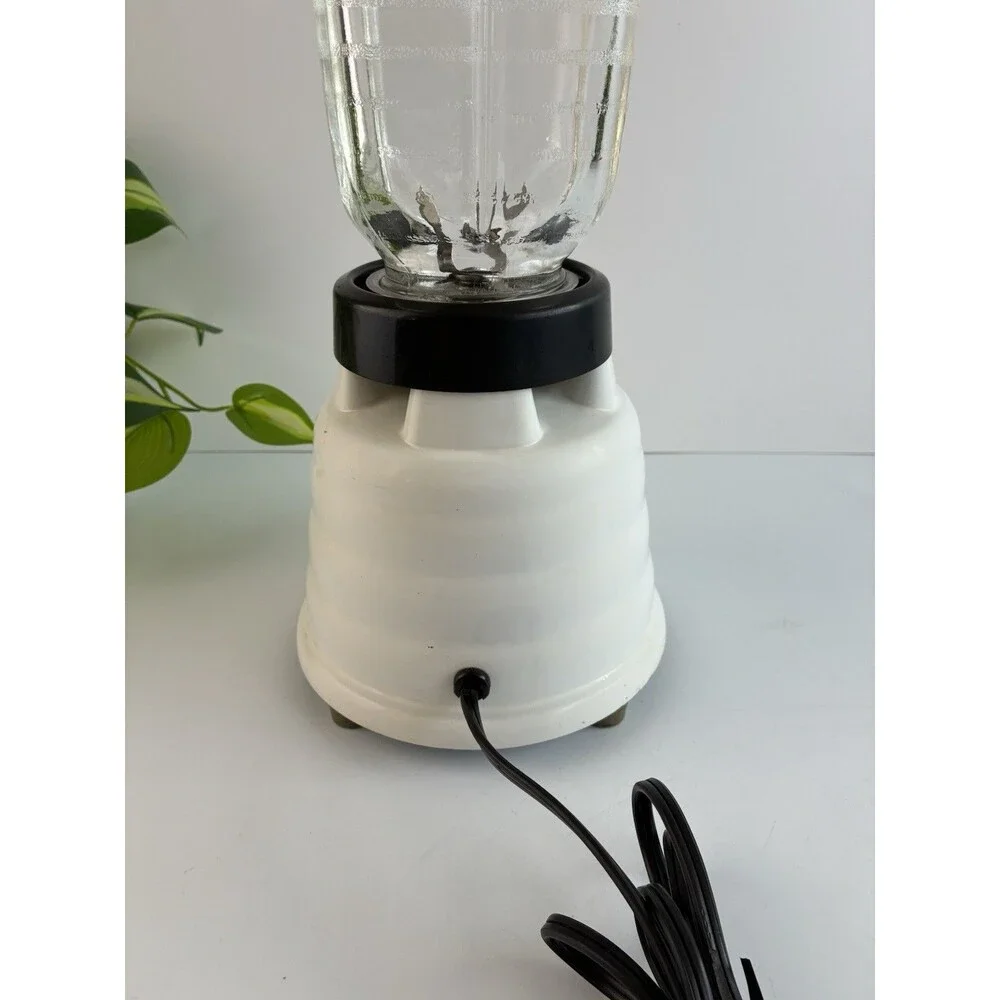 Oster Model 449 Beehive Blender White Glass Pitcher USA Metal Screw Ring Vtg 60s